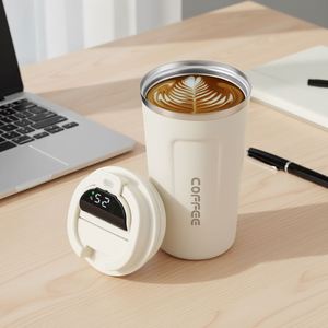 Botella de Agua para Auto y Oficina 2026, Taza de Café de Acero Inoxidable Aislada para Viaje con Tapa con Indicador de Temperatura - Product Image 3