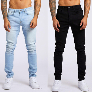 Jean slim élégant pour homme en denim extensible, taille mi-haute, couleur unie délavée, coupe crayon, pour soirée et tenue décontractée - Product Image 4