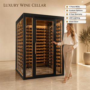 Custom <b>Black</b> Walk in Wine Cellar Glass Door Led Display Storage <b>Cabinet</b> for Home Hotel Bar Jg002 Luxury Walk in Wine Cellar - Product Image 1