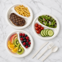 Assiette ronde à 2 compartiments en bagasse de canne à sucre compostable et biodégradable de 8,86 pouces pour la restauration rapide à emporter