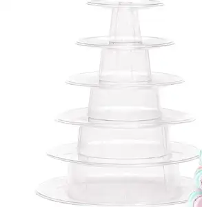 Soporte de bandeja de torre de macarrón redondo, soporte de pastel transparente de plástico, estante de soporte para postres de exhibición de macarrón