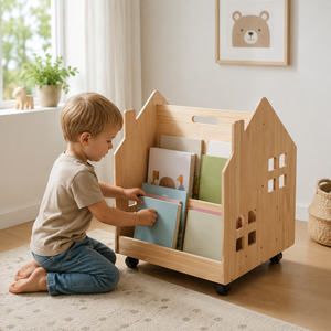Estantería de Madera con Forma de Casa para Niños, Organizador Creativo de Libros y Juguetes con Almacenamiento Abierto y Ruedas - Product Image 6