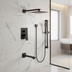 Sistema doccia tidgiugno bilanciamento pressione rubinetto doccia 3 funzioni quadrato con beccuccio vasca a cascata - Product Image 6