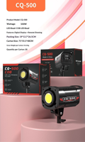Lampe de studio vidéo COB CQ500 100W, lumière d'appoint tricolore à intensité variable avec télécommande pour diffusion en direct, portraits et prise de vue de produits