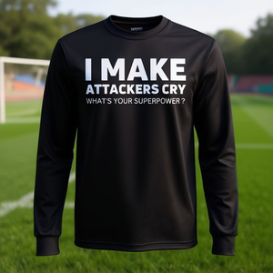 T-shirt à manches longues de football pour homme, motif défenseur de football amusant et inspirant « Attaquant qui pleure », idéal pour la promotion - Product Image 3