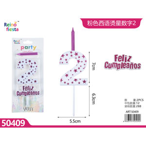 Stella rosa numero 2 candela decorativa di compleanno buon compleanno modello di bastone per feste pasqua feste di capodanno testo spagnolo - Product Image 1