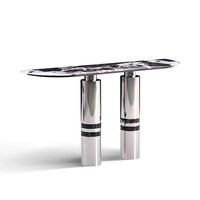 Console moderne minimaliste avec plateau en marbre noir, table d'entrée de luxe avec miroir et pieds en acier inoxydable