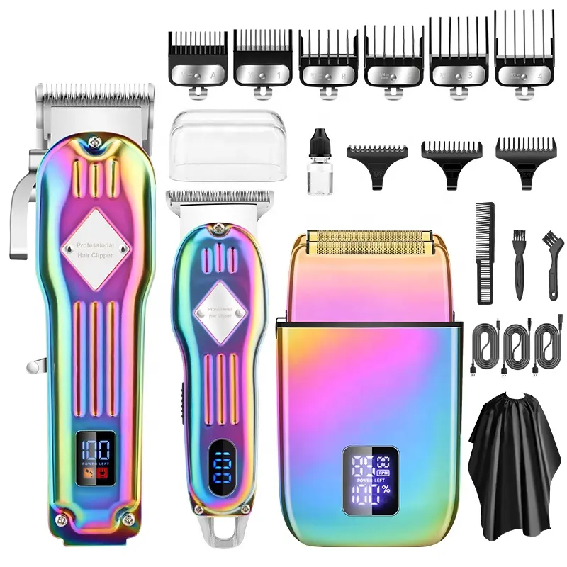 Resuxi 973 Professional Hair Clippers Electric Shaver Hair Trimmer 3 Pieces Grooming Set Barber Use Usb Stainless Steel for Men