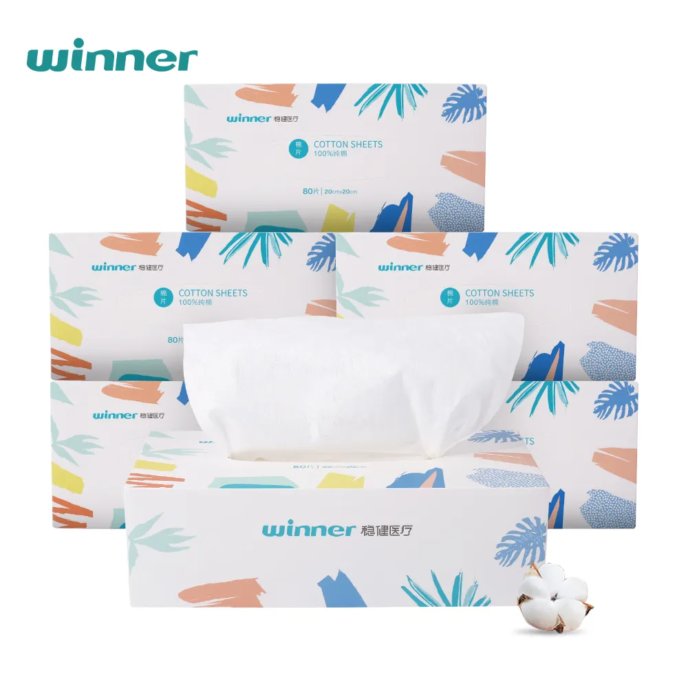 Winner Lint Free Eco-friendly Hand Towel Tissu Paper Box Cosmetic Makeup Remover 100% Cotton Non Woven Facial Tissue 1 Ply