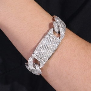 Custom 20mm 925 Sterling Silver Cuban Link <b>Chain</b> <b>Iced</b> <b>Out</b> Full Setting Moissanite Cuban Bracelet - Product Image 3