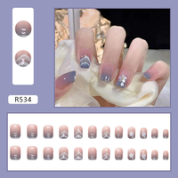 Lot de 24 faux ongles en acrylique PMMA, couvrance totale avec colle, design carré, à presser, en boîte, marque privée