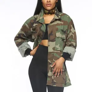 Chaqueta vaquera personalizada de alta calidad para mujer, chaqueta de manga larga de camuflaje para la fatiga