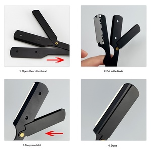 Rasoir manuel pour homme avec support pliant en bois, pour coupe de cheveux, coiffure et ébavurage des sourcils, lame unique à clipser - Product Image 3