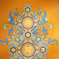 Peinture murale rectangulaire en laiton massif, motif gourde Jixiang Art Déco, cadre en bois brun foncé, motif vertical, moulée à la main, porte-bonheur