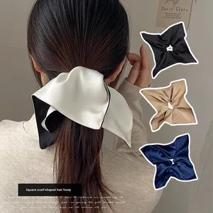 وشاح حريري 100٪ مزدوج الوجه بتصميم هندسي مربع، إكسسوارات شعر على الطراز الكوري، وشاح شعر كبير مصنوع يدويًا من قماش الساتان للنساء - Product Image 1