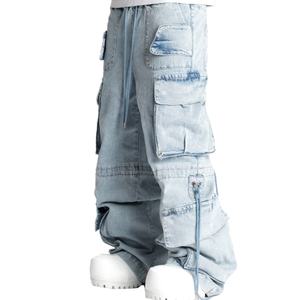 Pantalones Cargo Extra Holgados de Mezclilla Azul 100% Algodón, Lavado Desgastado, con Múltiples Bolsillos, Estilo Urbano, para Hombre, Venta al Por Mayor - Product Image 5