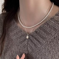 Collier double couche en verre perlé, élégant et tendance, pendentif influenceur, chaîne de qualité supérieure