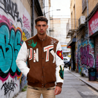 Veste universitaire d'hiver pour homme, design personnalisé, col montant, logo sur le devant, manches en cuir, laine noire, style baseball, style universitaire