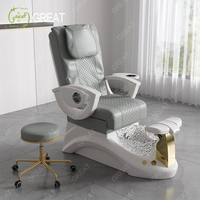 Équipement de salon de manucure en or blanc Offre Spéciale chaise de spa de massage des pieds chaise de pédicure électrique inclinable sans plomberie avec tabouret