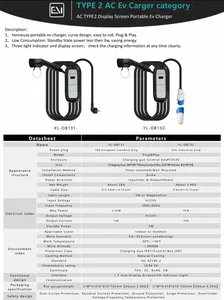 2024 สินค้าใหม่มาใหม่ 16a 3.5kw ชาร์จ AC ยูโรประเภท 2 ไฟฟ้า Car Charger แบบพกพา Ev Charger พร้อมจอแสดงผลหน้าจอ