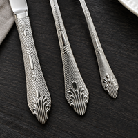 Ensemble de couverts en acier inoxydable 410, manche gravé vintage, poli miroir, compatible lave-vaisselle, facile à nettoyer, pour mariage, banquet, hôtel