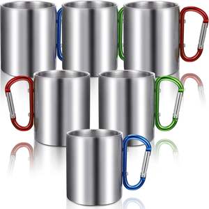 Tasses à café en acier inoxydable à double paroi en gros, tasses de voyage et de camping avec poignée mousqueton - Product Image 1