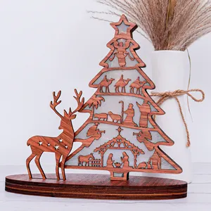 Pafu New arrival Christmas Tree Elk Lighting Ornament for Home Festival Holiday party Wooden Christmas Tree Decoration