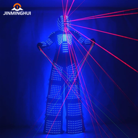 Costume de Danse LED Robot Échasses avec Gants Laser pour Club Halloween Cosplay Vêtements et Accessoires de Danse Masque