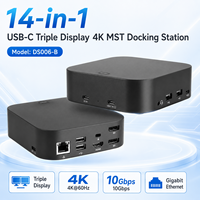 Stasiun Docking USBC 14in1, Tiga Layar 4K*60Hz (HDMI+2DP), 5x Port USB (10Gbps), 100W PD, Gigabit Ethernet, Sakelar Daya untuk Laptop