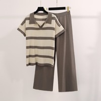 Ensemble pull décontracté et tendance pour femme Tks, nouvelle collection été, respirant, motif rayé, haut tricoté et pantalon large à coupe ample.