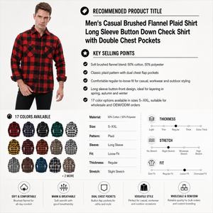 <span class=keywords><strong>Camicia</strong></span> in flanella a quadri Buffalo <span class=keywords><strong>rossa</strong></span> e nera da uomo, in cotone spazzolato, a maniche lunghe, con doppia tasca, stile Lumberjack, per l'autunno - Product Image 2