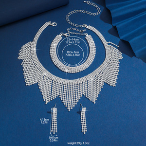 Magnifique Parure de Bijoux en Cuivre Style Européen et Américain, Plaqué Argent, Chaîne de Clavicule, Boucles d'Oreilles et Bracelet pour Accessoires de Mariage Féminins - Product Image 4