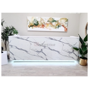 Natural Stone White Marble Front <b>Desk</b> Reception I Shape Service Hotel Office - Product Image 3