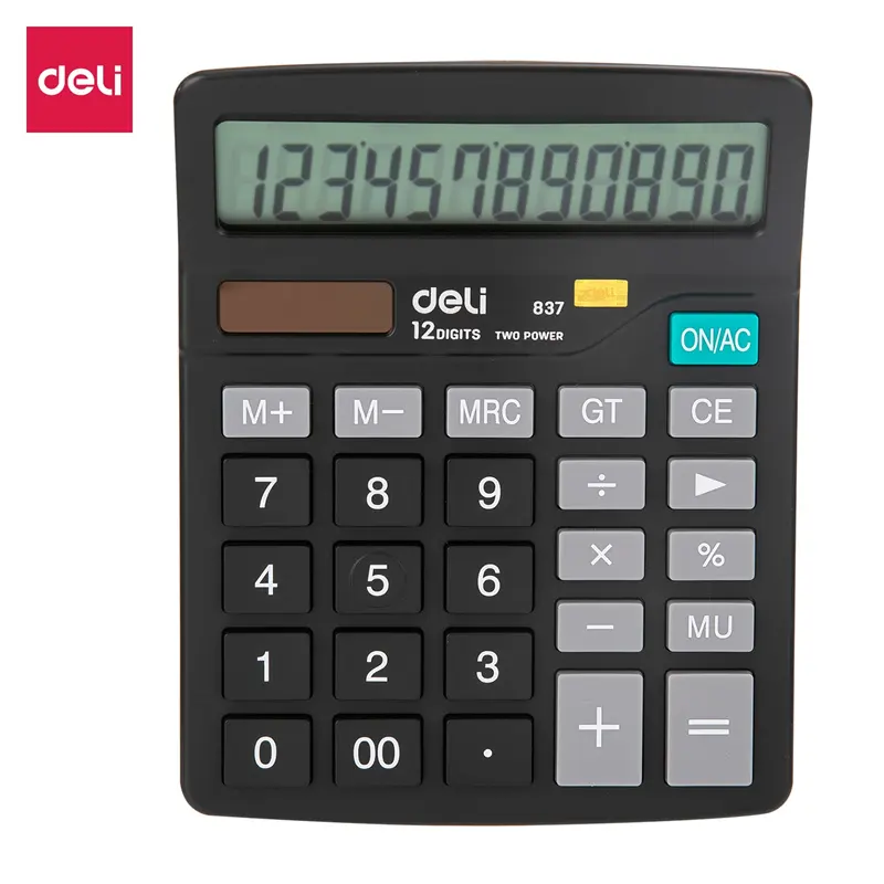 DELI 837 Portable Calculator Commercial Computing Tool 12 bit dual power desktop mini electronic calculator office supplies