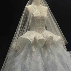 Vestido de Novia Moderno NT78 Princesa Halter con Volantes, Apliques Florales de Cristal, Cola Capilla de Encaje, Azul para Fiesta - Product Image 6