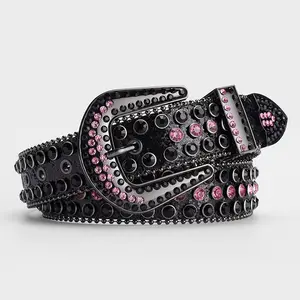 Women Men Fashion Designer Luxury Shiny Belt PU Leather Colorful Cowgirl Cowboy Studded BB Rhinestone Western Belt