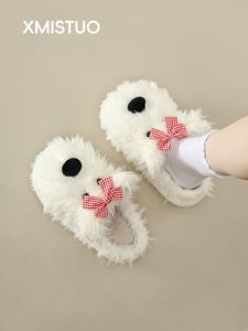 Zapatillas de Casa Cálidas y Lindas de Piel Sintética con Punta Cerrada y Lazo de Mariposa para Mujer, Otoño Invierno, Dormitorio de Estudiantes - Product Image 6