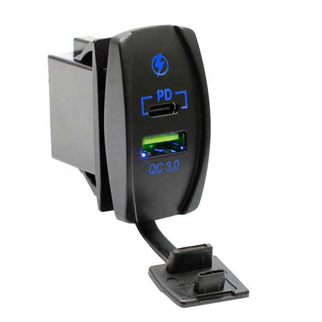 Marine Boat RV Quick Charger Power Adapter with Rocker Style Waterproof PD USB Type C & QC3.0 Waterproof Socket Outlet