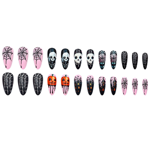 Vente chaude Halloween ABS Plastique Couverture Complète Ongles Artificiels <span class=keywords><strong>Château</strong></span> Crâne Presse Ongles Longue Citrouille Araignée Web Conception Doigts - Product Image 3