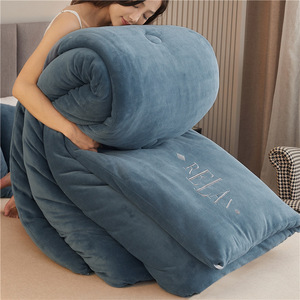 Couette en velours de lait brodée double face de couleur unie de classe A <span class=keywords><strong>pour</strong></span> l'hiver, épaisse et chaude, taille king queen - Product Image 4