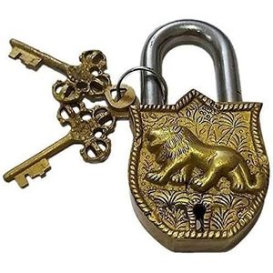 Tiger Engraved Brass <b>Padlock</b> Door Lock 2 Keys Fully Functional Anti-Theft Waterproof Features for Indoor Use Golden Tiger Design - Product Image 2