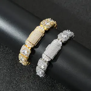 13mm CZ Baguette Bracelet Design for Men Women Luxury Rapper Bracelet with 18K Gold Rhodium Plating Jewelries