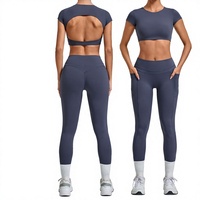 Ensemble de sport deux pièces pour femme en Spandex/Nylon, anti-transpiration, taille haute, manches courtes, idéal pour le yoga, la course et le fitness en extérieur en été