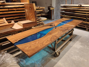 Moderna Scrivania da Ufficio <span class=keywords><strong>in</strong></span> Legno Massello con <span class=keywords><strong>Resina</strong></span> Epossidica, Tavolo da Pranzo e Console Bar Personalizzabile - Product Image 3