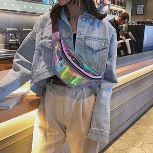 PAXDUN Sac banane holographique rose élégant en PVC pour femme, sac de taille transparent laser tendance, vente en gros - Product Image 3