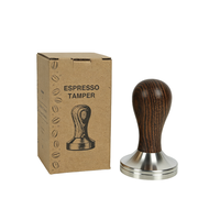 OEM 49mm/51mm/54mm/58mm Tasseur à café expresso en acier inoxydable à base plate avec poignée en bois