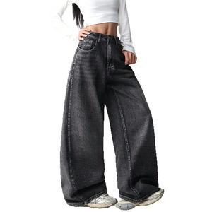 Vintage-washed Loose-fit Denim Wide-leg <strong>Trousers</strong> High Street Style Wing Embroidery Floor-length Wide-leg Denim Pants for Women - Product Image 6