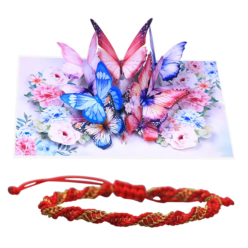 Regalo di auguri 3D per amici migliori amici coppie Bracciale di auguri regalo di fantasia farfalla con cordino fatto a mano