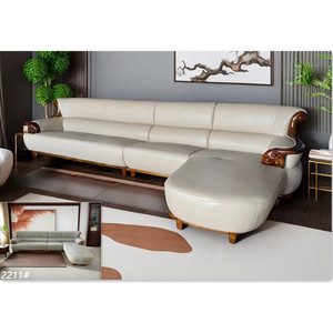 Ensemble de canapé sectionnel moderne en cuir véritable européen à trois places avec canapé lounge rembourré en éponge pour appartement ou hôtel - Product Image 1