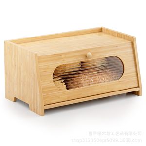 Wooden Bread Storage Box With Lid Rectangle Solid Color <b>Kitchen</b> Countertop Pastry Fruit Holder XMF-0401 - Product Image 3